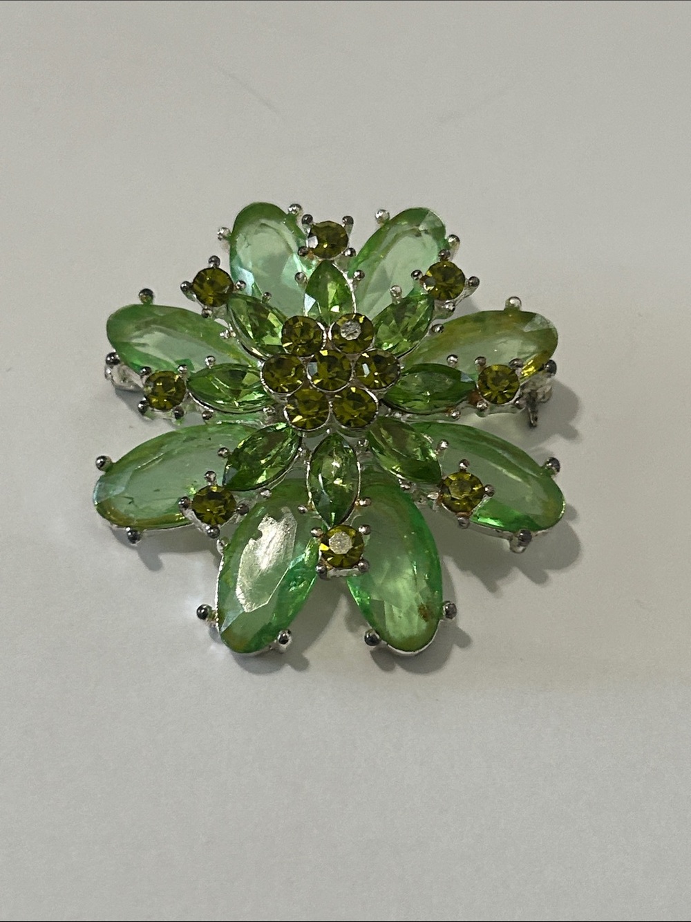 Green Crystal Flower Brooch - Sparkling Floral Pin